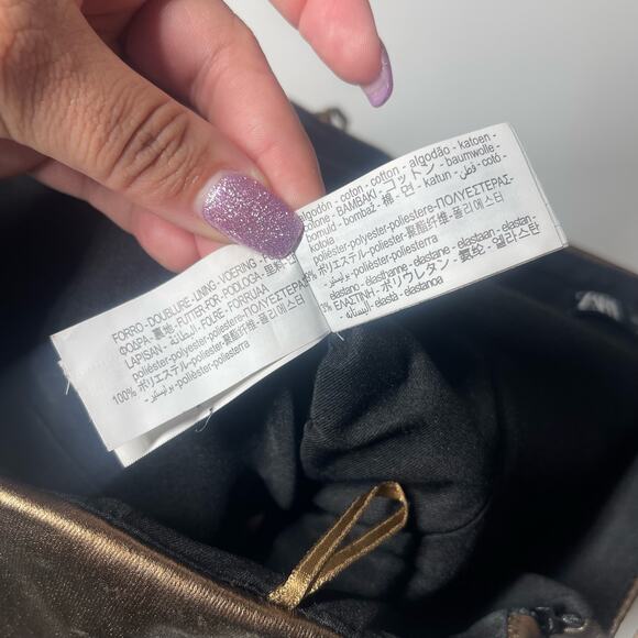 NEW Zara Corset Tube Top Womens Sz Medium Metallic Bronze Gold Strapless Ruched - Picture 7 of 7